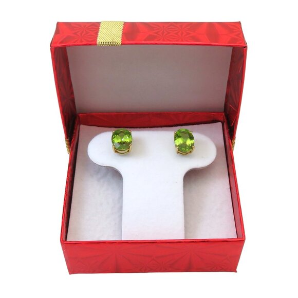 Estate 14K Yellow Gold QCD Genuine Peridot 9X7mm. Oval Stud Earrings - Picture 2 of 9